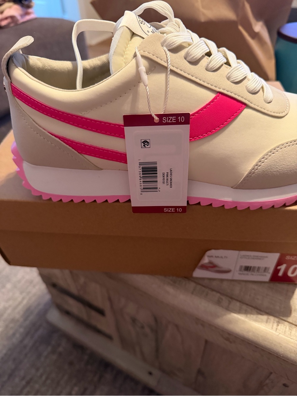 Steve Madden Cream and Hot Pink Lace-Up Women's Sneaker - Picture 2 of 7